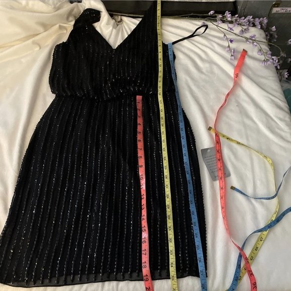 NEW $250 Adrianna Papell Sequin Mesh‎ Blouson Dress in Black [SZ 6 ] - Picture 3 of 8